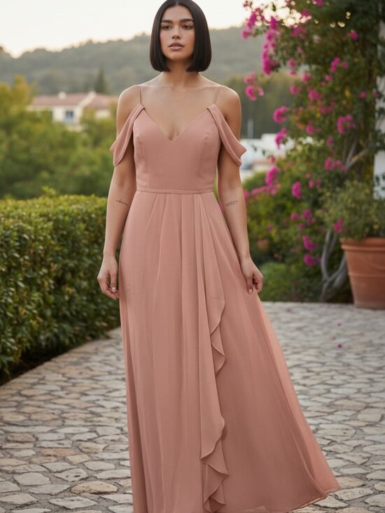 David's Bridal Dresses & Skirts - David's Terracotta Cold Shoulder Maxi Dress Bridesmaid Wedding Guest Sz 10